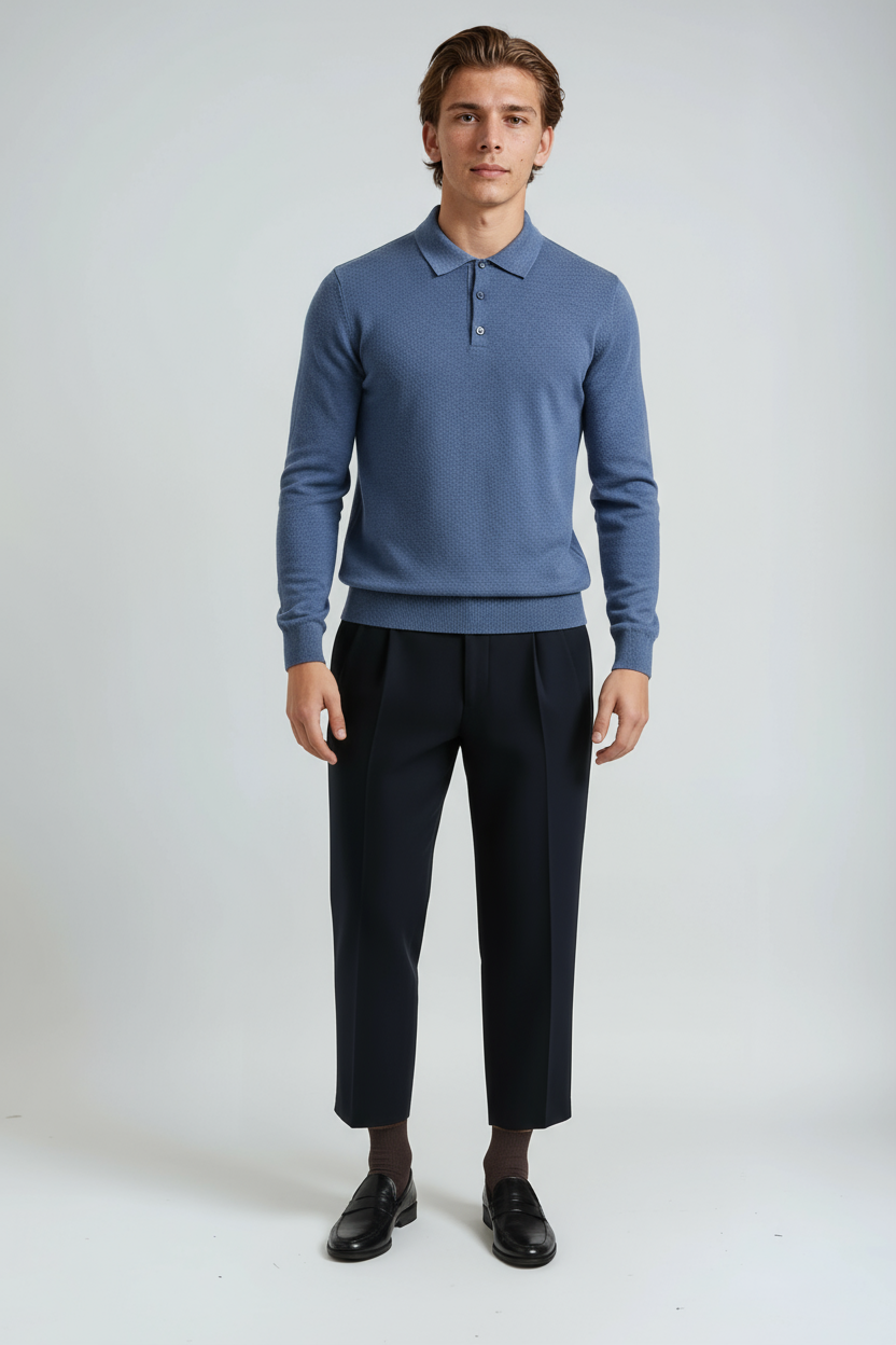 Aldric - Sweter Męski Polo | Strukturalna Dzianina i Schludne Wykończenia