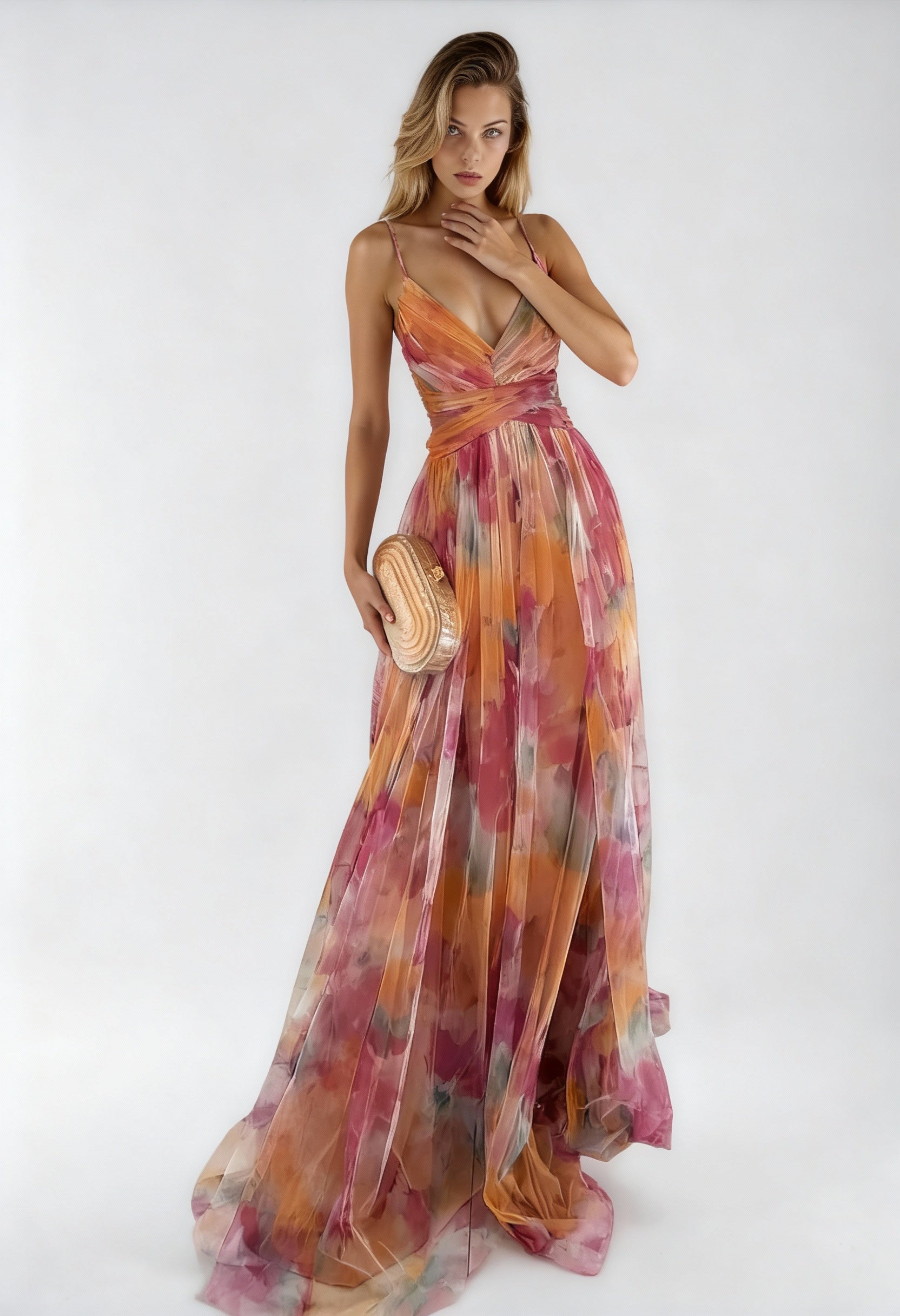 Klara - Sukienka Maxi | Zwiewny Krój z Cienkimi Ramiączkami