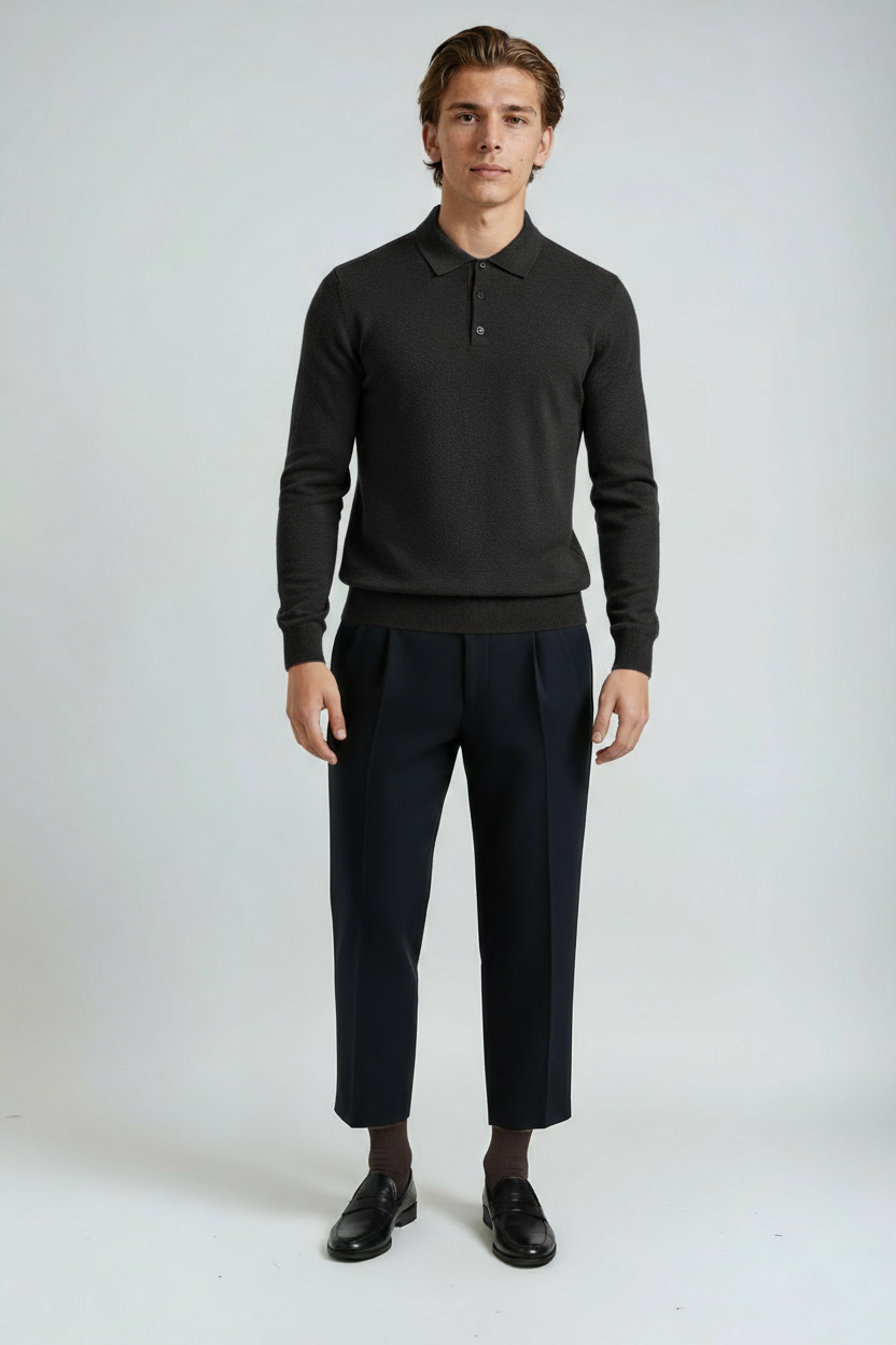 Aldric - Sweter Męski Polo | Strukturalna Dzianina i Schludne Wykończenia