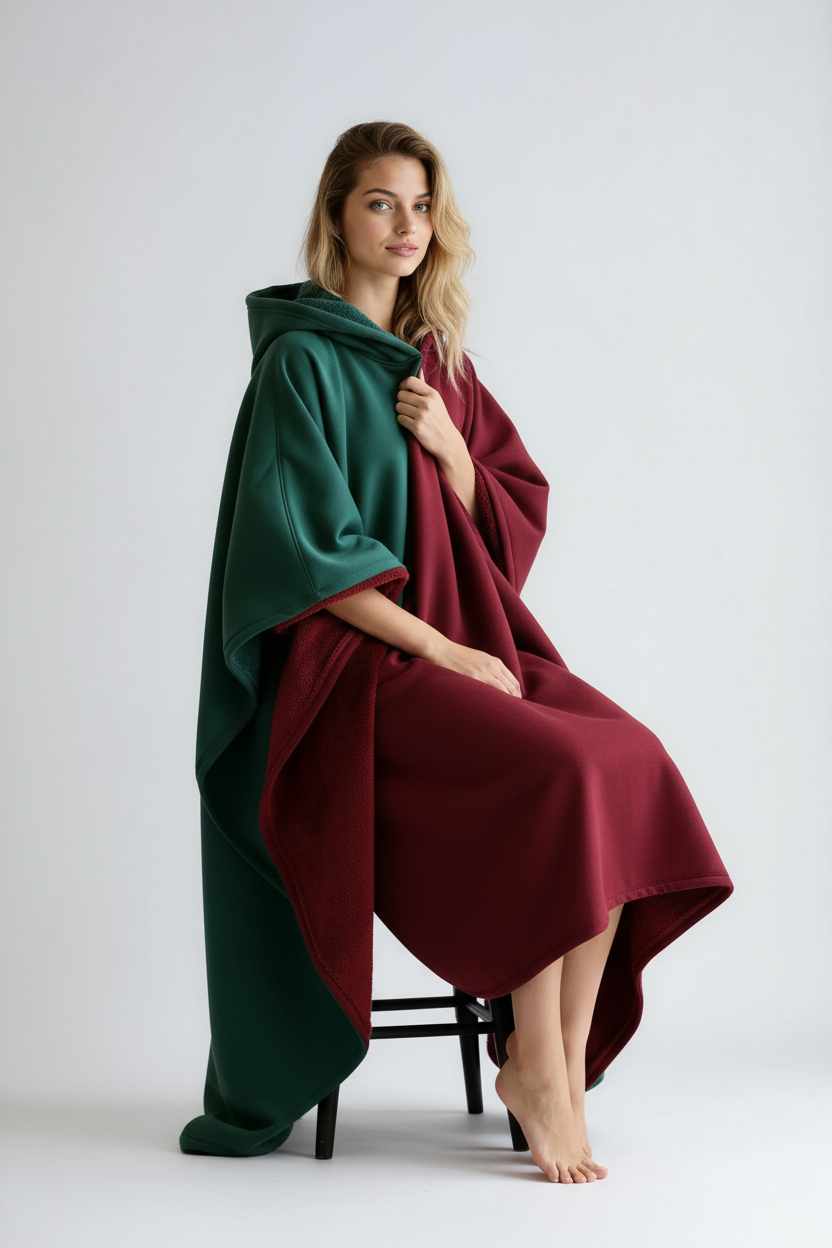 Koc z Kapturem Damski | Ciepły Polarowy Szlafrok na Chłodne Wieczory