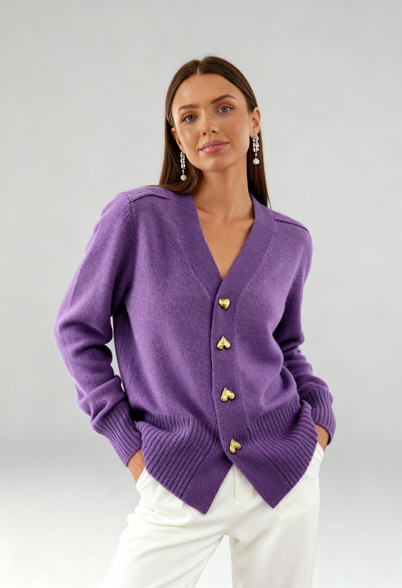 Kardigan Damski Rozpinany | Z Ozdobnymi Guzikami