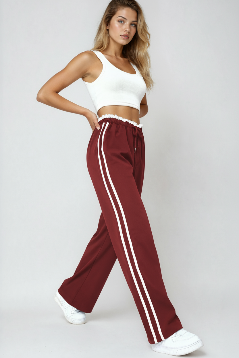 Spodnie Dresowe Damskie | Luźny Krój Sportowy z Lampasami