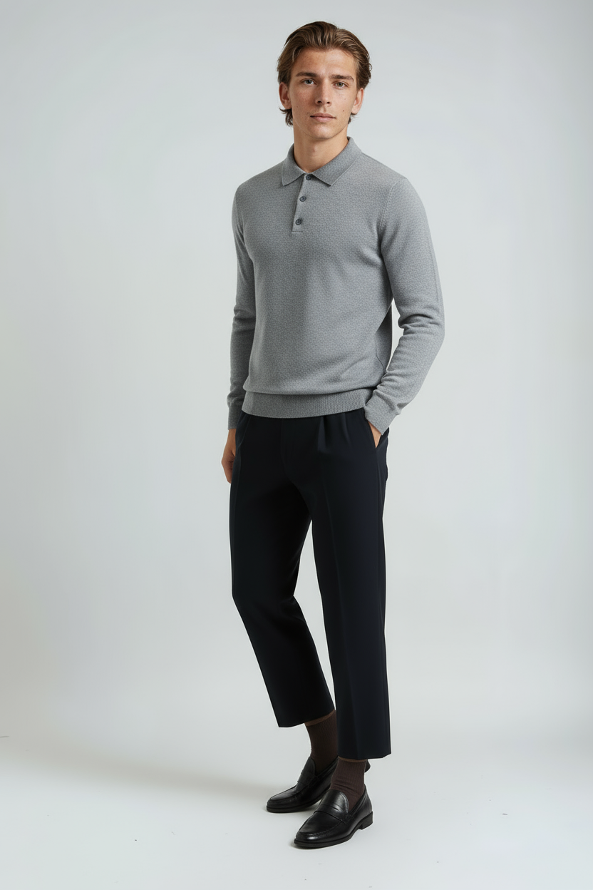 Aldric - Sweter Męski Polo | Strukturalna Dzianina i Schludne Wykończenia