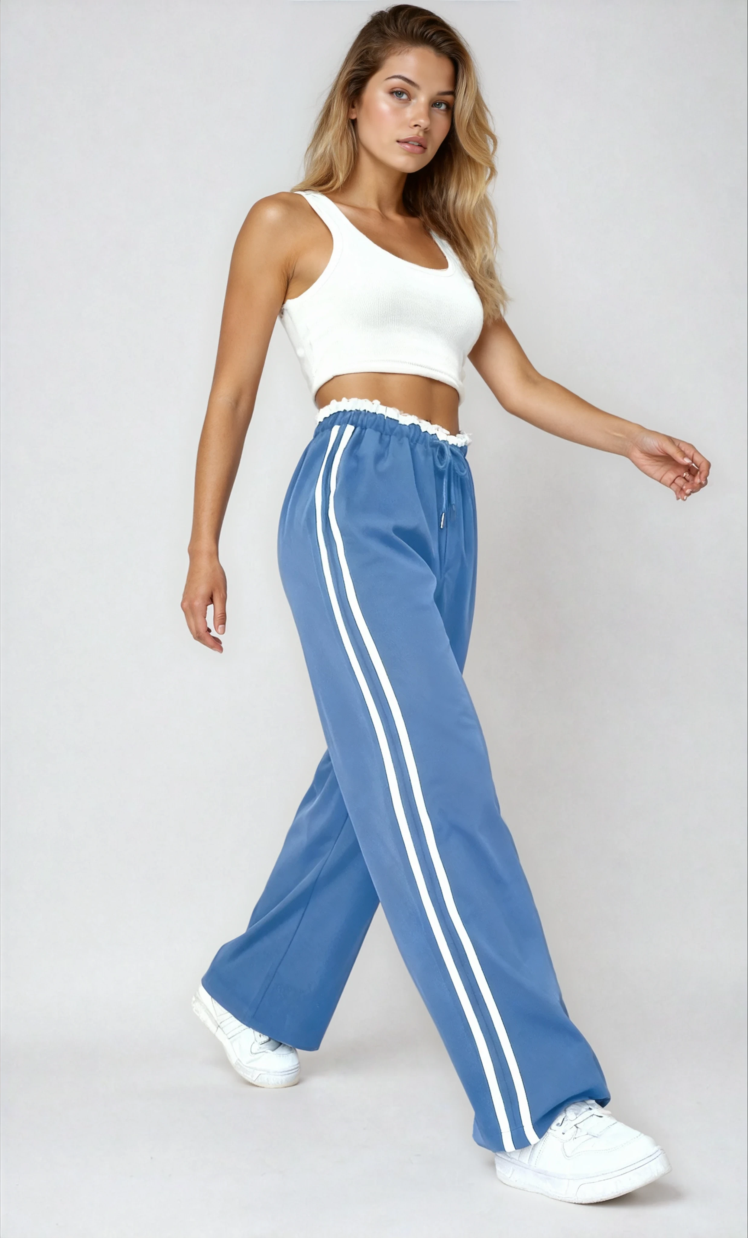 Spodnie Dresowe Damskie | Luźny Krój Sportowy z Lampasami