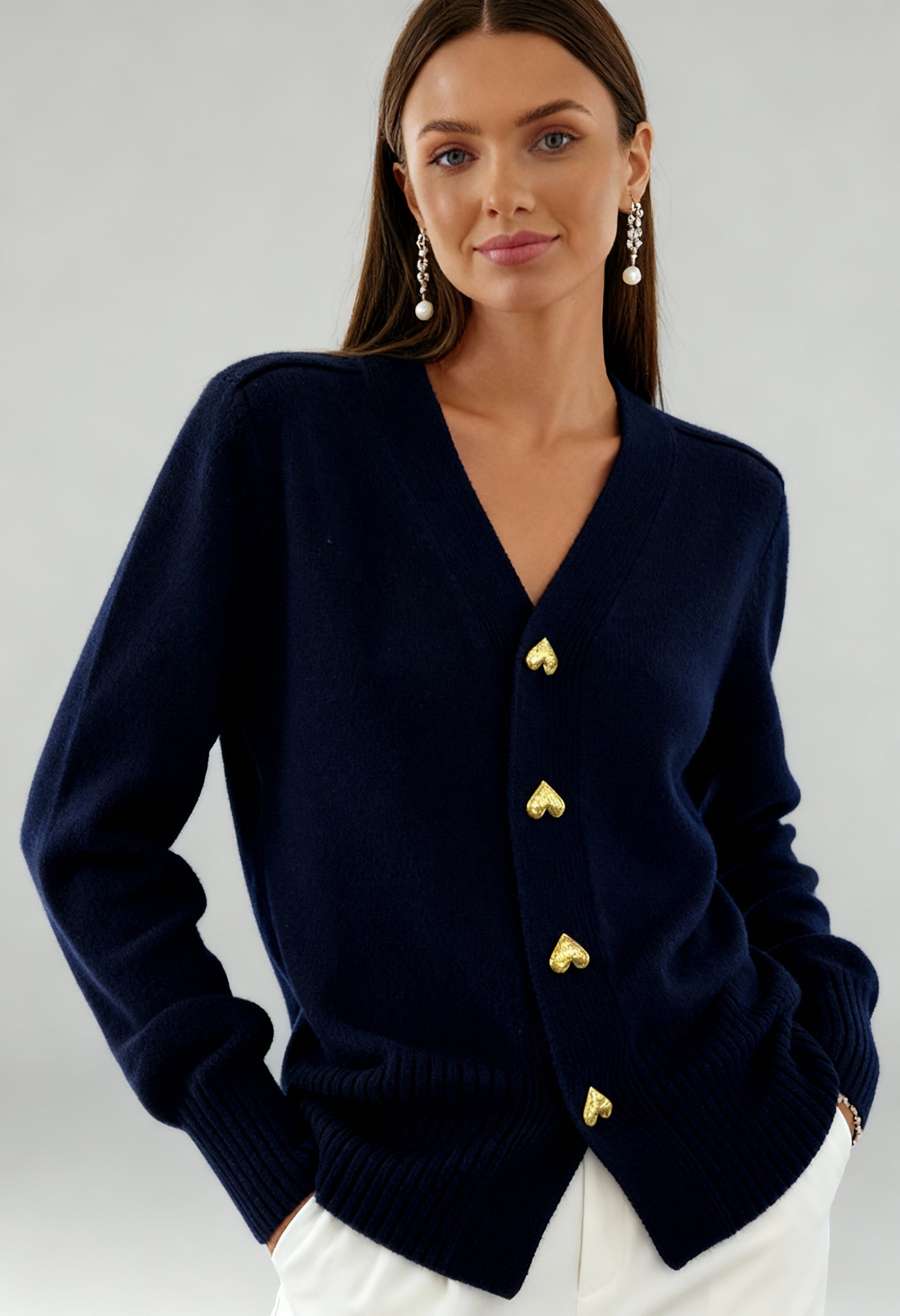 Kardigan Damski Rozpinany | Z Ozdobnymi Guzikami