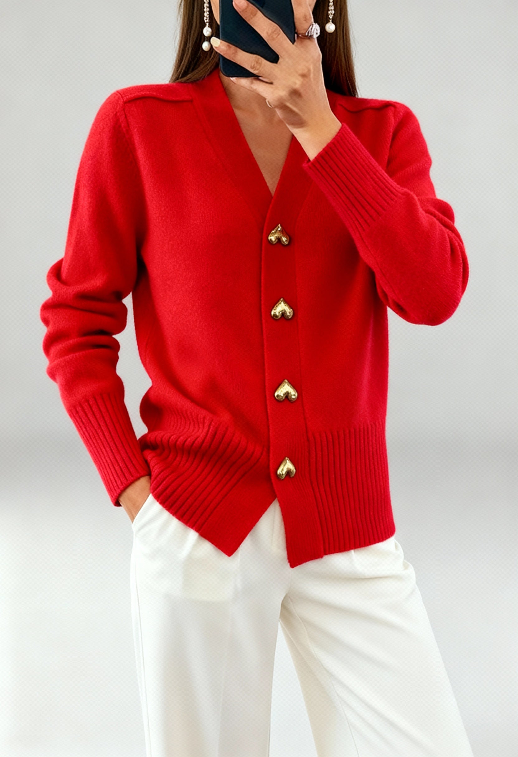 Kardigan Damski Rozpinany | Z Ozdobnymi Guzikami