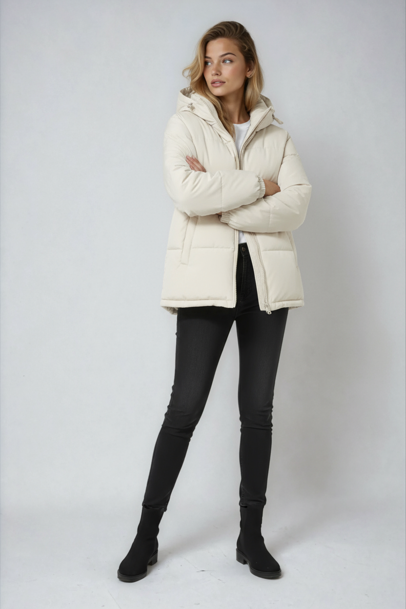 Eva - Kurtka Zimowa Damska | Stylowy Pikowany Fason z Kapturem