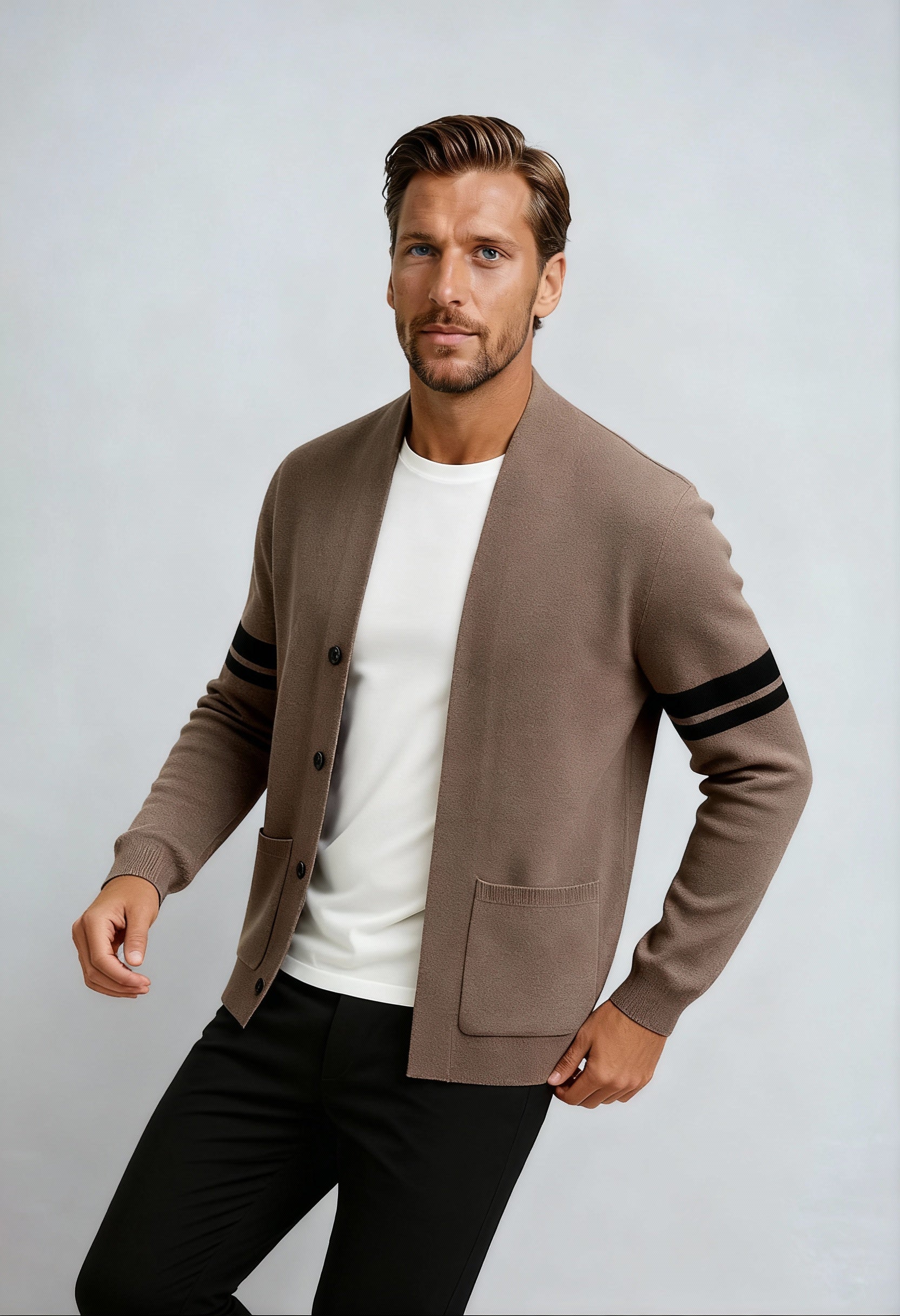 Thomas - Męski Kardigan | Paskami na Rękawach i Klasyczny Krój