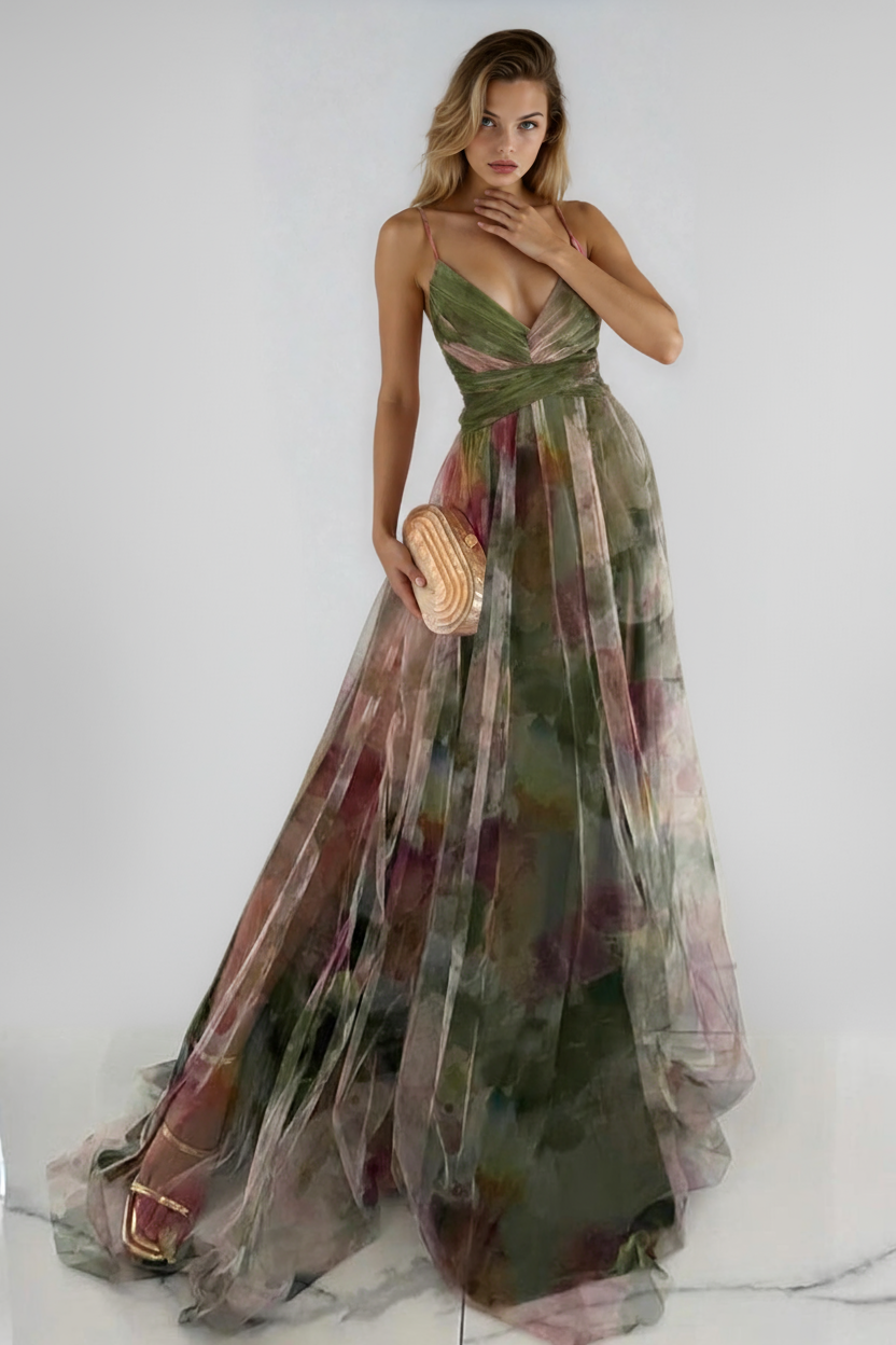 Klara - Sukienka Maxi | Zwiewny Krój z Cienkimi Ramiączkami