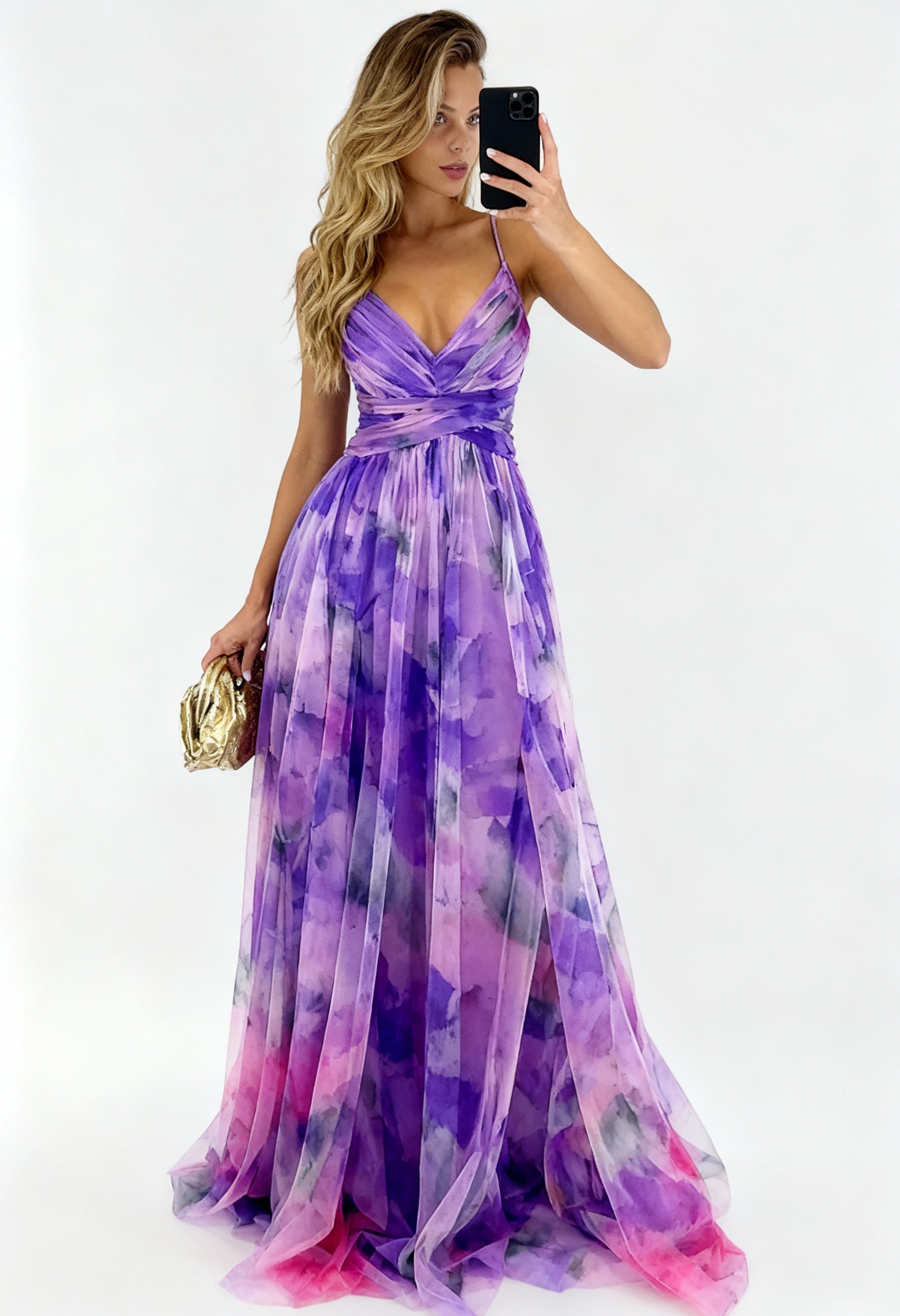 Klara - Sukienka Maxi | Zwiewny Krój z Cienkimi Ramiączkami