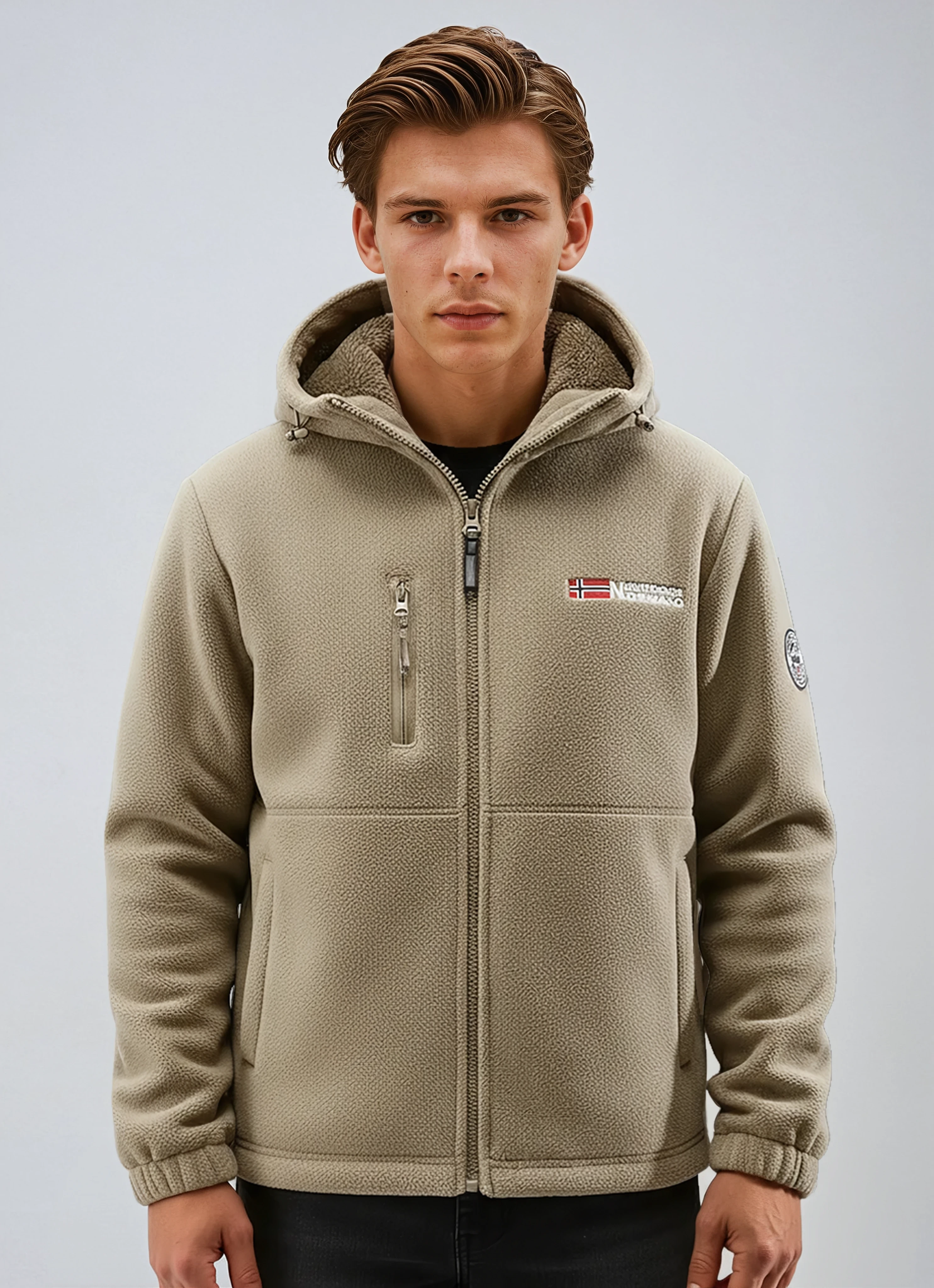 Zimowa Kurtka Męska Polarowa | Z Kapturem i Zamkiem