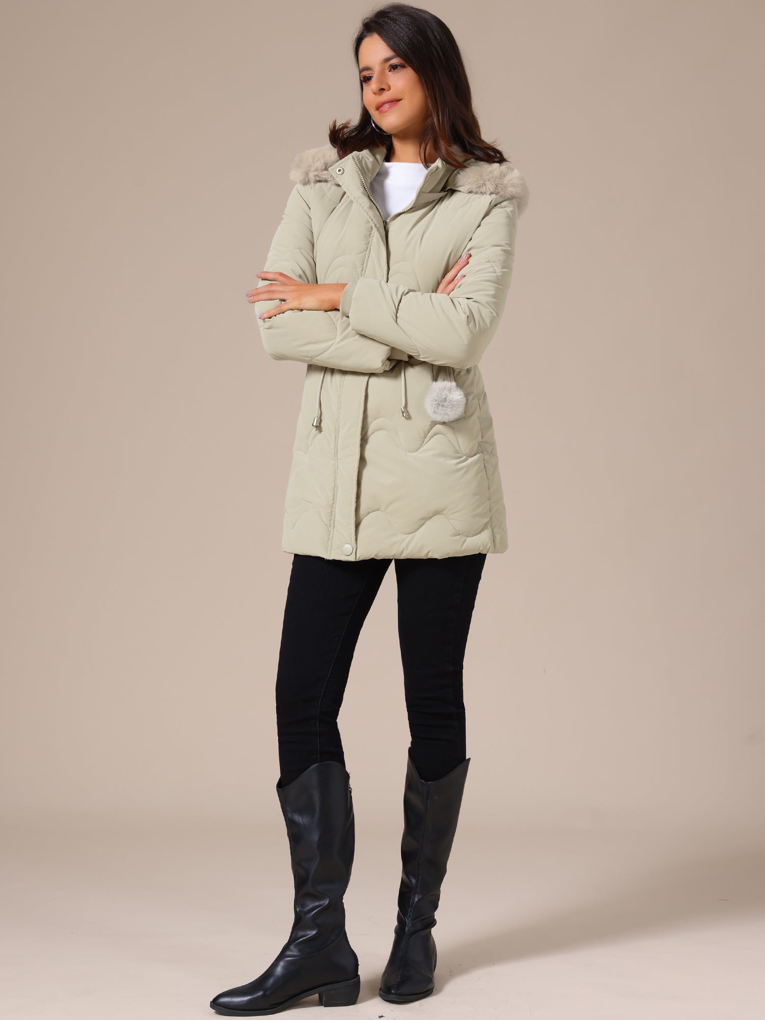 Kurtka Zimowa Damska | Z kapturem i wiązaniem w pasie