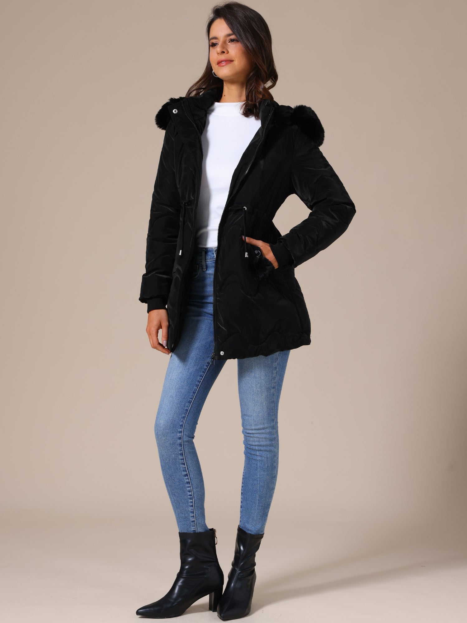 Kurtka Zimowa Damska | Z kapturem i wiązaniem w pasie