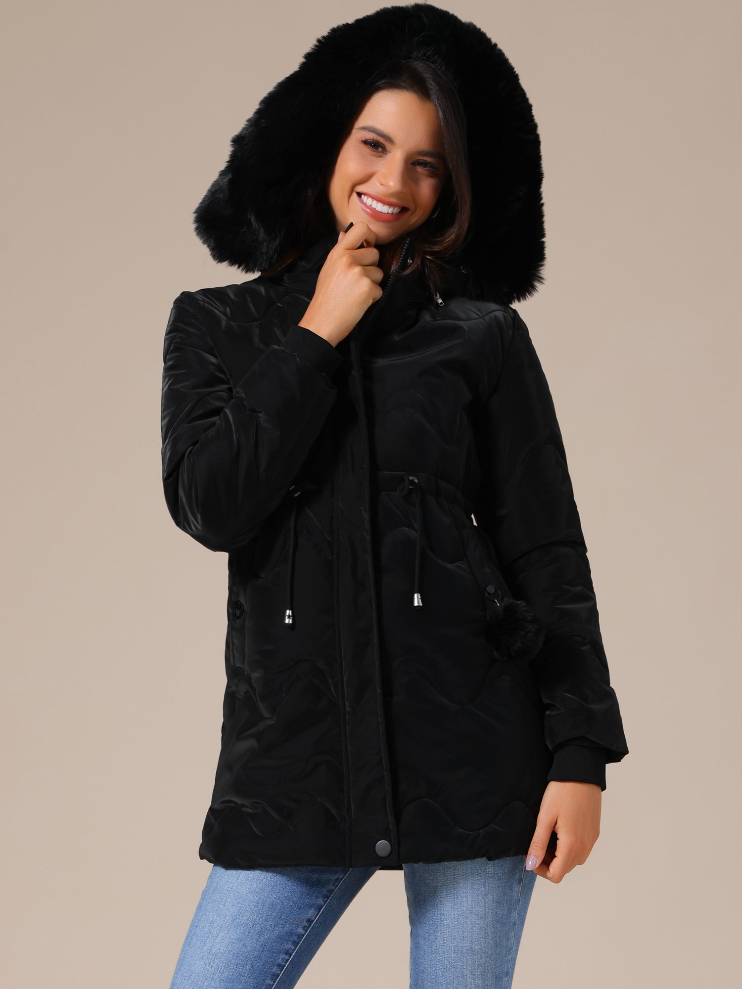 Kurtka Zimowa Damska | Z kapturem i wiązaniem w pasie