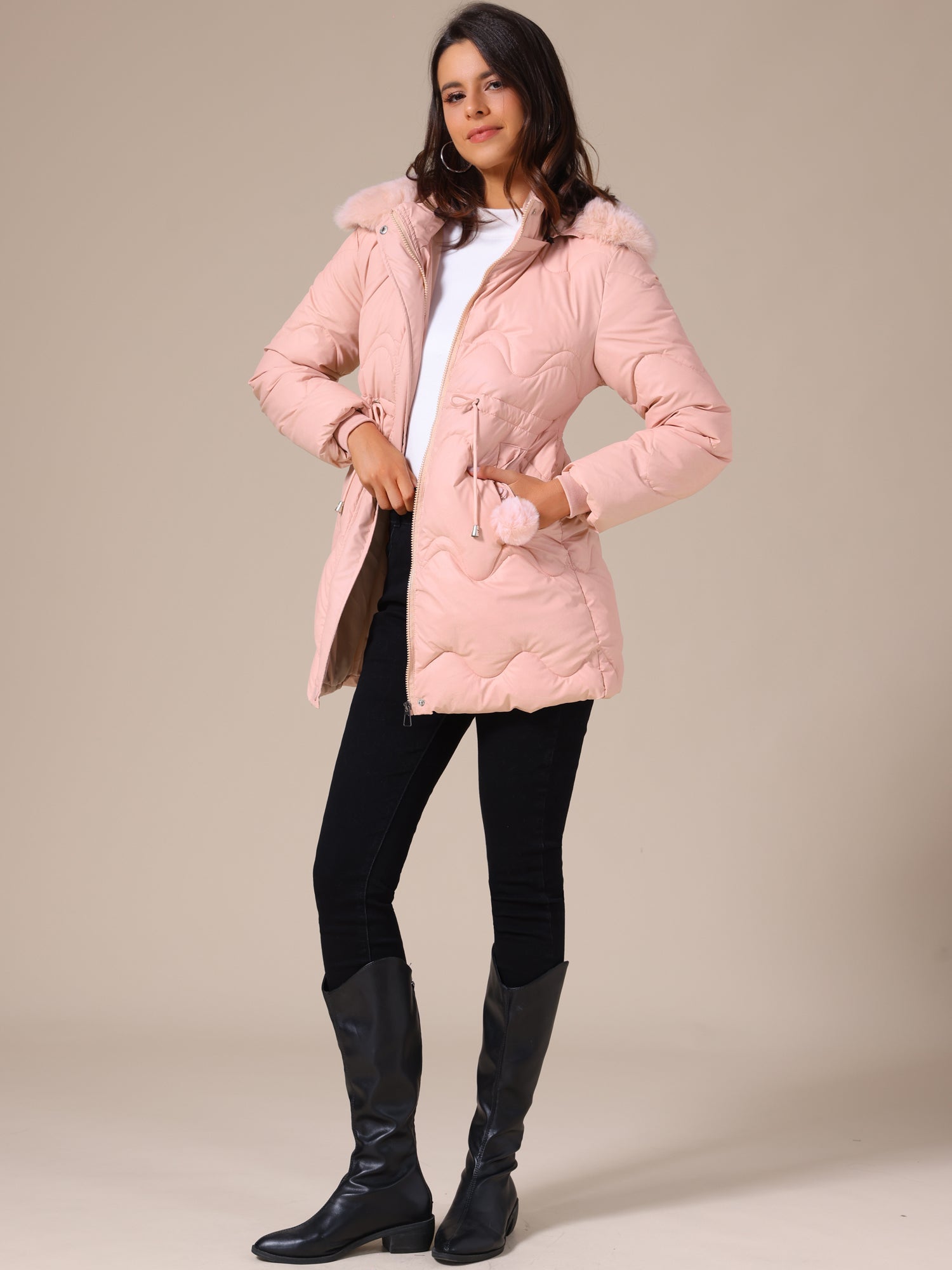 Kurtka Zimowa Damska | Z kapturem i wiązaniem w pasie