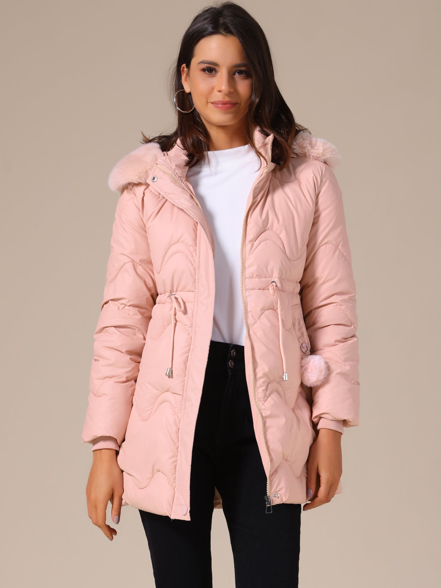 Kurtka Zimowa Damska | Z kapturem i wiązaniem w pasie