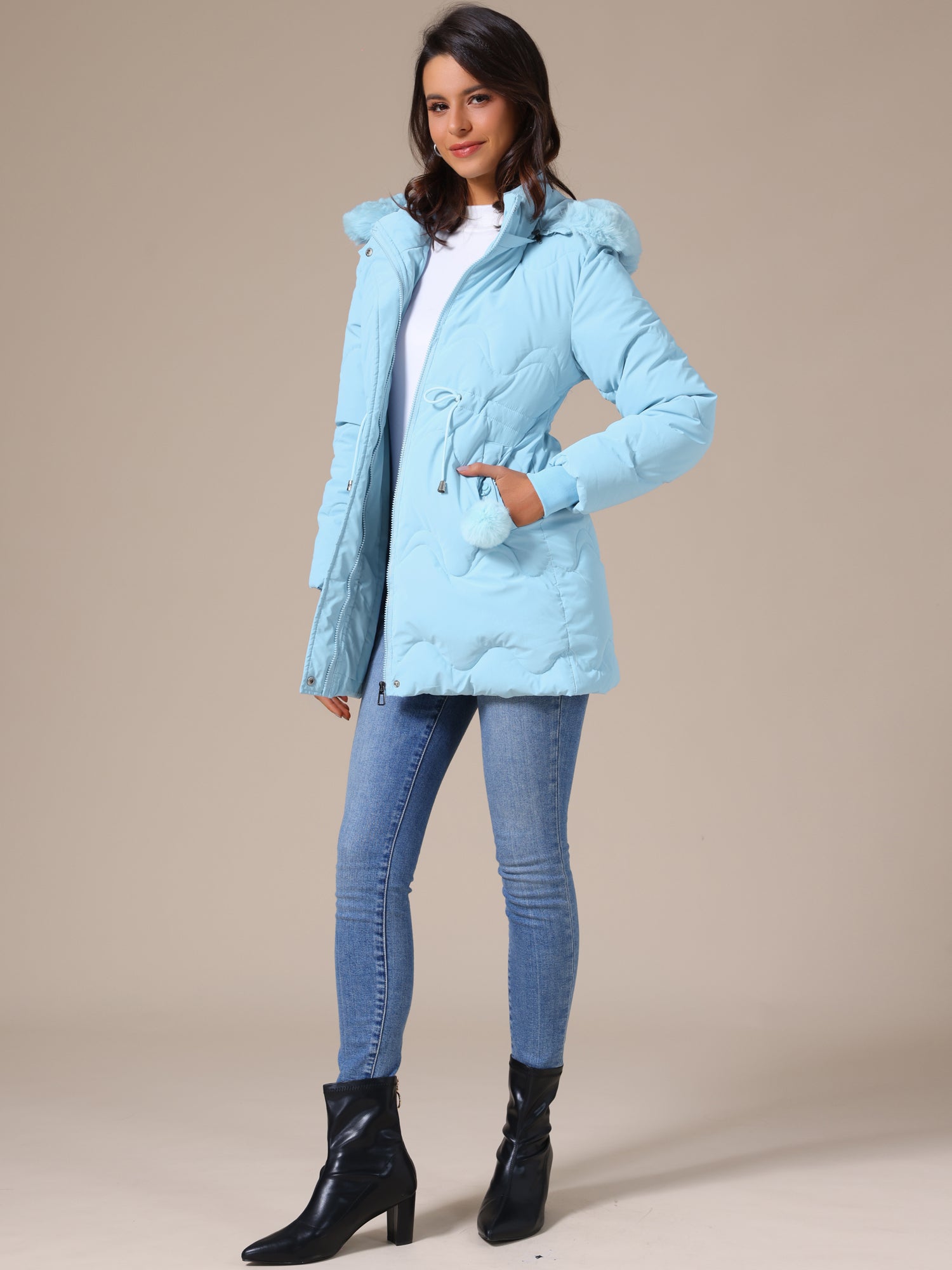 Kurtka Zimowa Damska | Z kapturem i wiązaniem w pasie