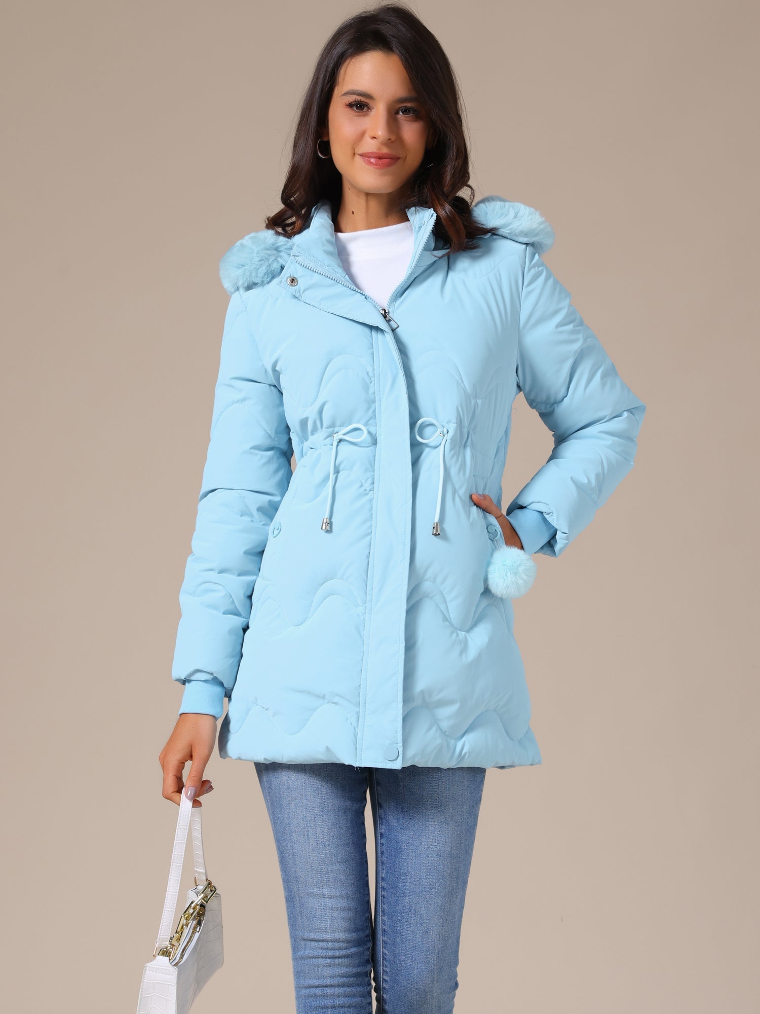 Kurtka Zimowa Damska | Z kapturem i wiązaniem w pasie