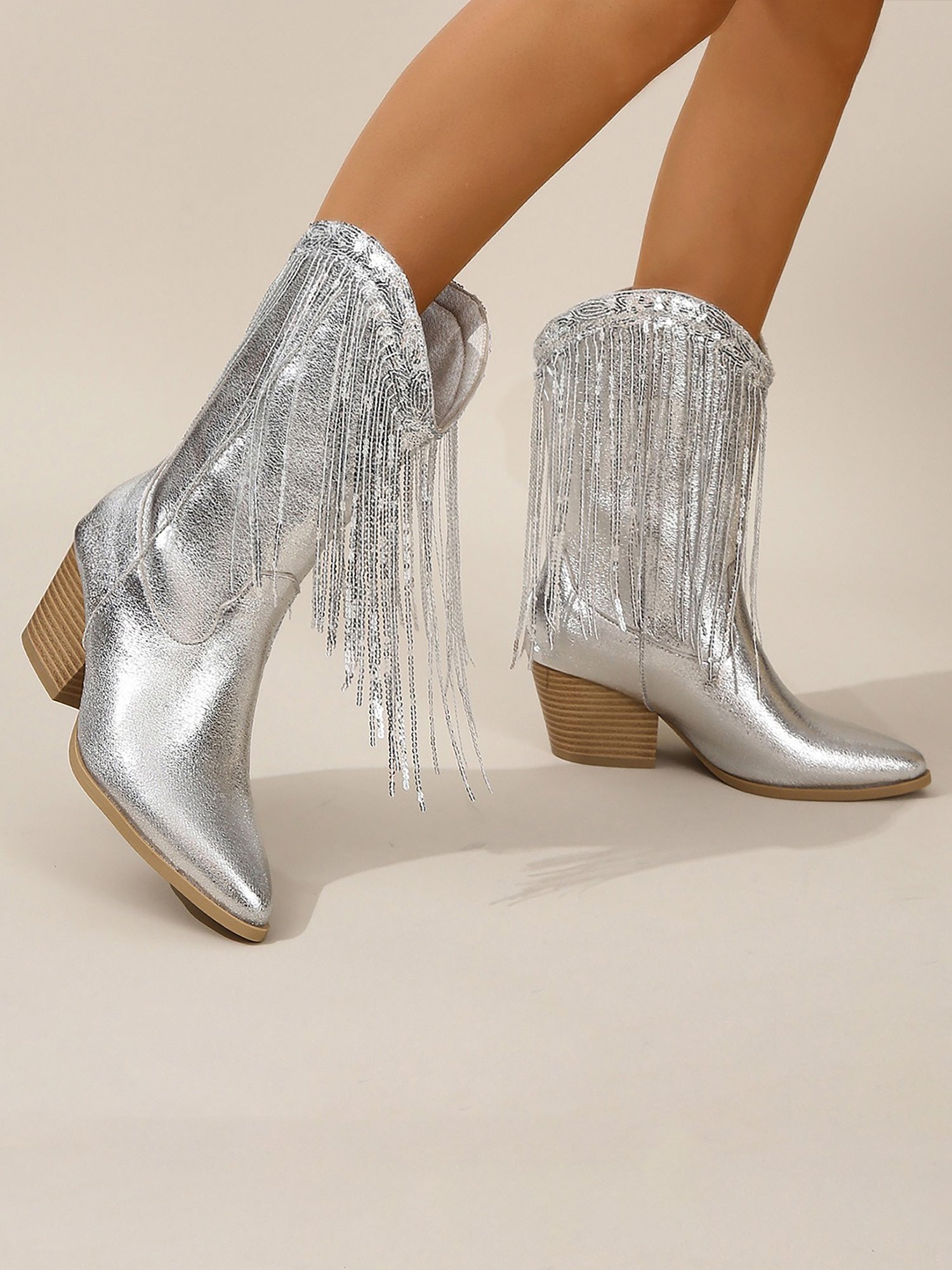 Ismena Kowbojki damskie | Metaliczny połysk i frędzle