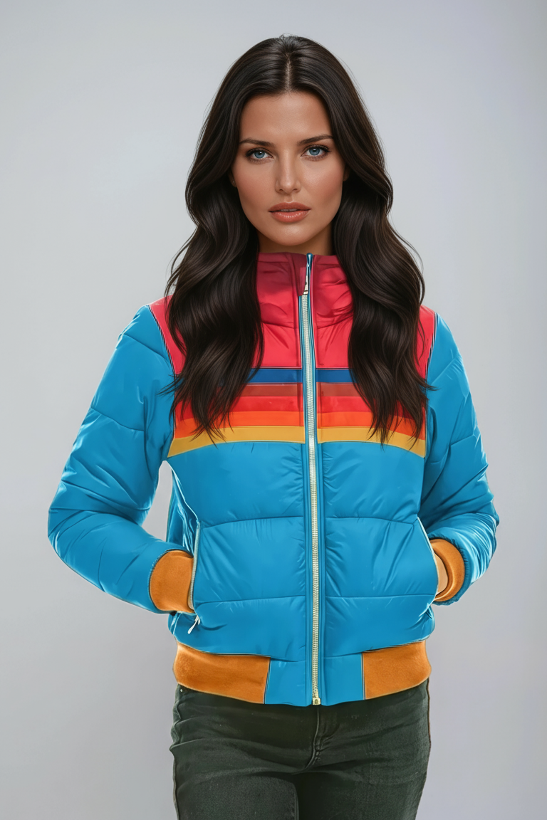 Damska Kolorowa kurtka | Krótki Krój z Kapturem